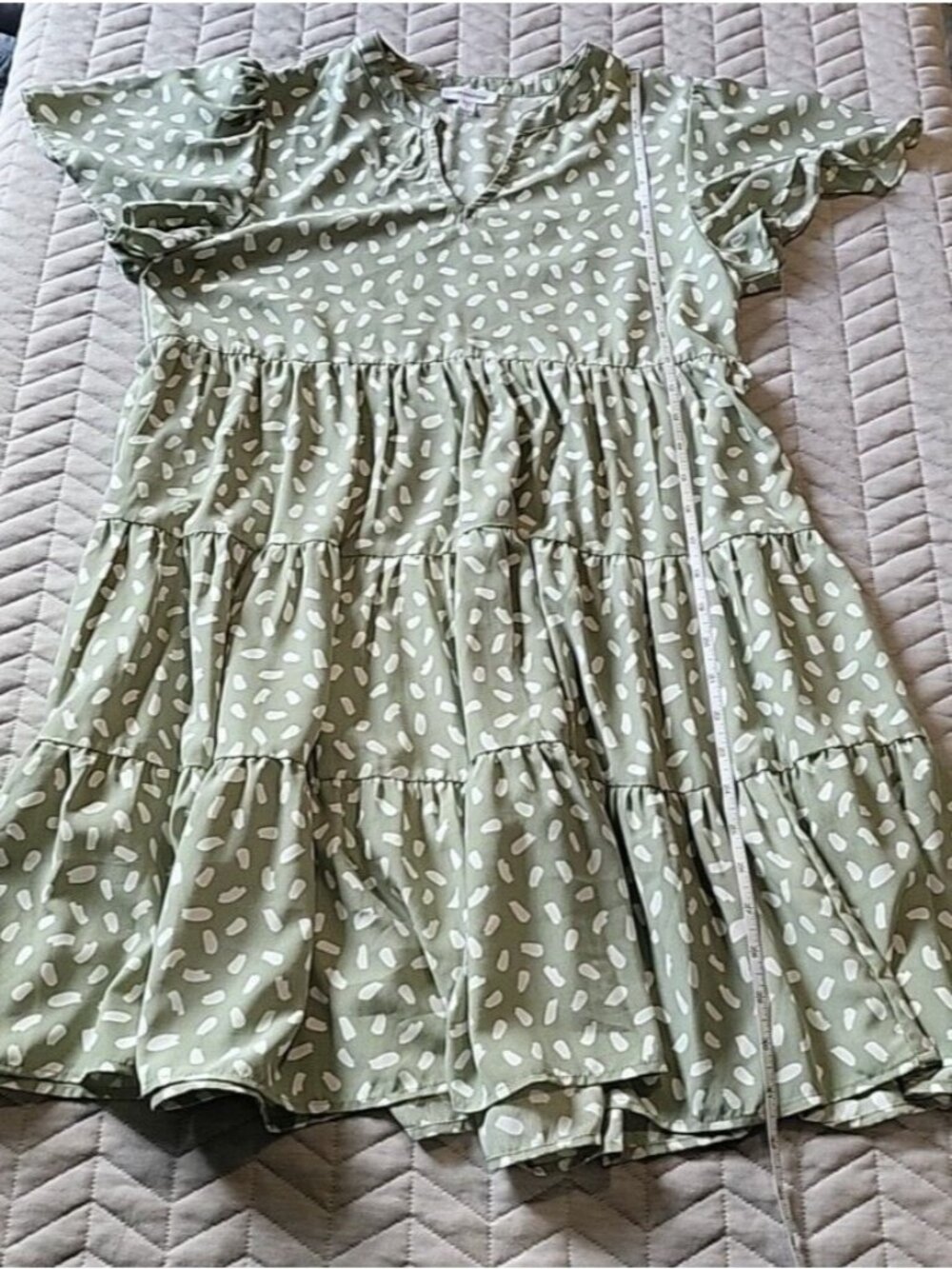 Mittoshop Sage Green Babydoll Dress Cottagecore Prairie Boho Flowy Mini Size M - Picture 4 of 11